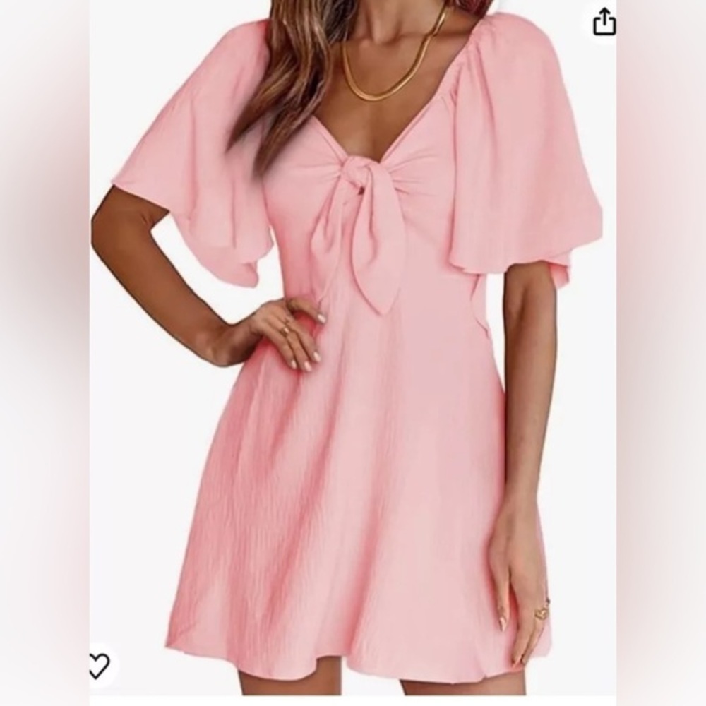 Dokotoo Pink Mini Dress V Neck Short Sleeve Tie Back Dress Size M